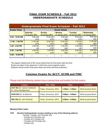 FINAL EXAM SCHEDULE â Fall 2012 UNDERGRADUATE ... - AUK