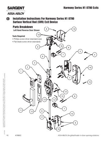 Sargent H1-8700 Parts Breakdown - Access Hardware Supply