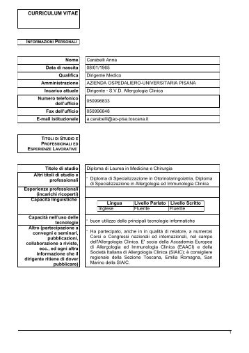 CV - Azienda Ospedaliero-Universitaria Pisana