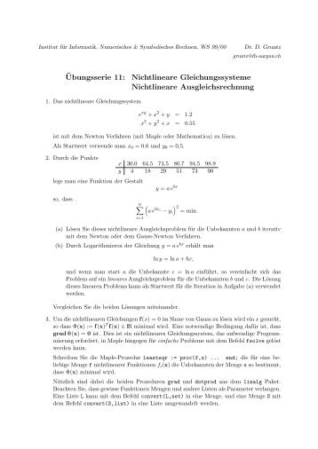 Nichtlineare Gleichungssysteme Nichtlineare Ausgleichsrechnung