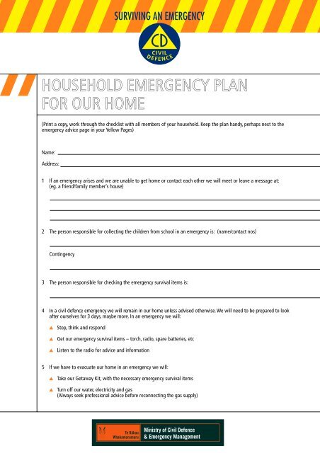 HOUSEHOLD EMERGENCY PLAN FOR OUR HOME