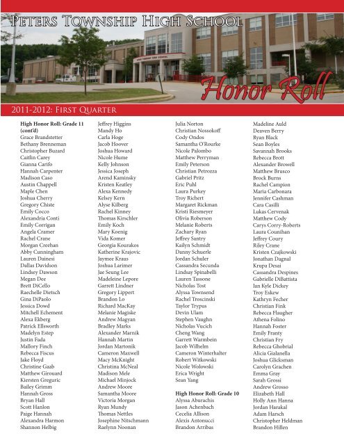 PTHS Quarter 1 Honor Roll - Peters Township School District