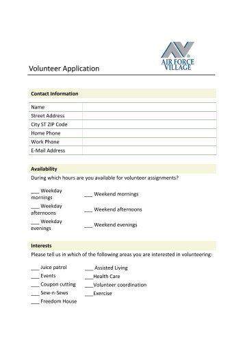 Volunteer Application - Air Force Village