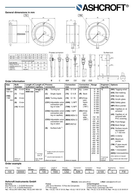 All stainless steel gas actuated thermometer Model S5500