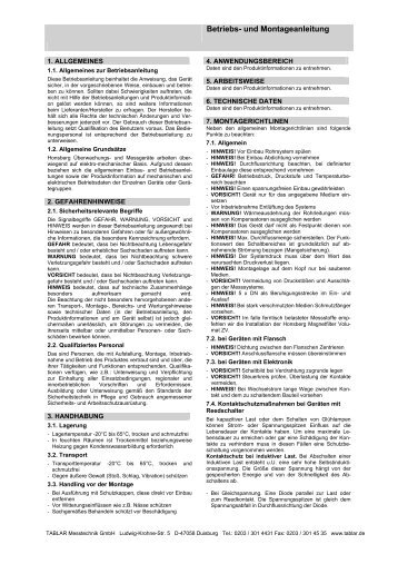 Betriebs- und Montageanleitung - Tablar Messtechnik GmbH