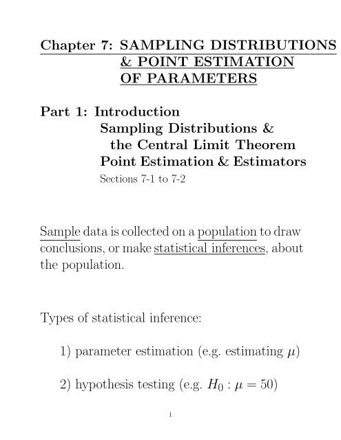 Chapter 7: SAMPLING DISTRIBUTIONS & POINT ESTIMATION OF ...