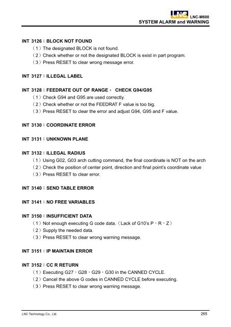 LNC-M600 Leading Numerical Controller Maintenance Manual