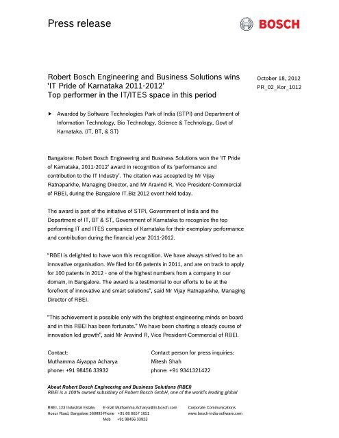 Press Release Robert Bosch Engineering And Business Solutions