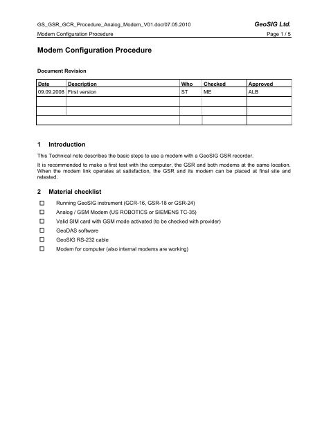 Modem Configuration Procedure - GeoSIG Ltd.