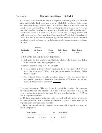 Sample questions: EXAM 2