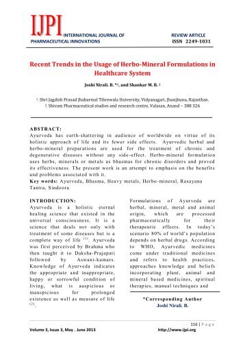 Recent Trends in the Usage of Herbo-Mineral Formulations in ... - IJPI