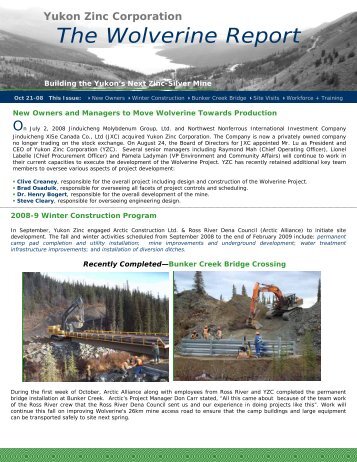 The Wolverine Report - Yukon Zinc Corporation