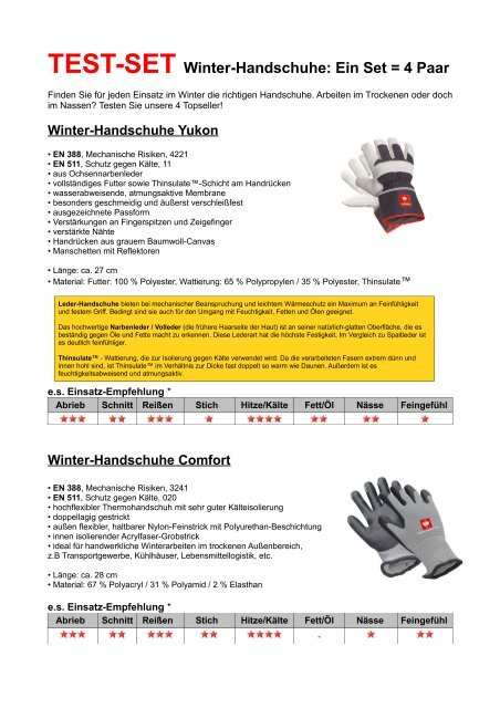 TEST-SET Winter-Handschuhe: Ein Set = 4 Paar - Engelbert Strauss