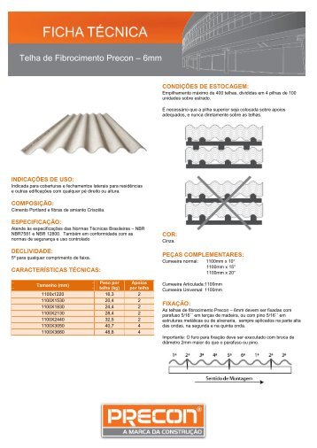 Telha de Fibrocimento Precon â 6mm