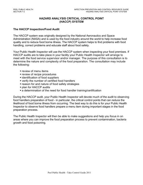 Hazard Analysis Critical Control Point System - Region of Peel