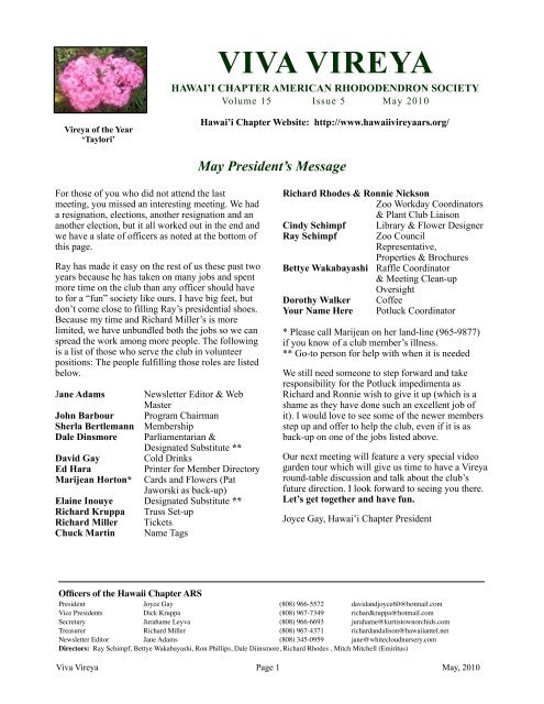 x - Hawaii Chapter, American Rhododendron Society