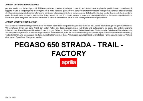 PEGASO 650 STRADA - TRAIL - FACTORY - Aprilia Brand