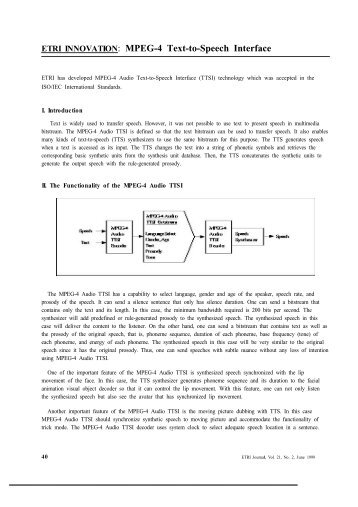 ETRI INNOVATION: MPEG-4 Text-to-Speech Interface - ETRI Journal
