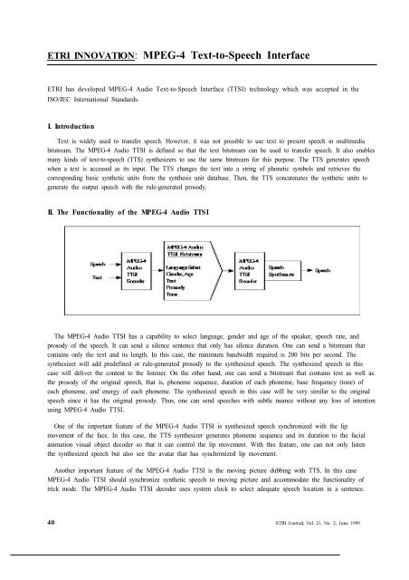 ETRI INNOVATION: MPEG-4 Text-to-Speech Interface - ETRI Journal