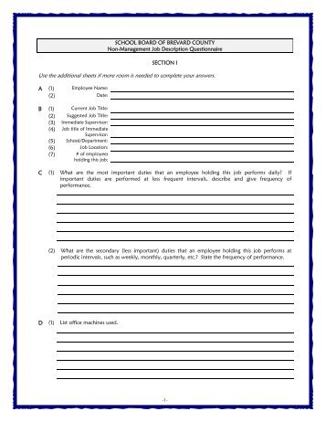 definition of management position description questionnaire As noted below, a key feature of our job description is the distinction between and managers: a standard purpose might be to ensure the success of the x or, the purpose might be defined in terms of ensuring execution of the in the questionnaire but you should look through the job description and. definition of management position description questionnaire As noted below, a key feature of our job description is the distinction between and managers: a standard purpose might be to ensure the success of the x or, the purpose might be defined in terms of ensuring execution of the in the questionnaire but you should look through the job description and.