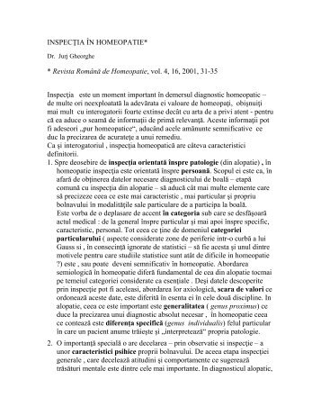 INSPECTIA IN HOMEOPATIE - Dr. Gheorghe Jurj - Homeopatie