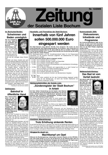 der Sozialen Liste Bochum - Zeitungen - Soziale Liste Bochum