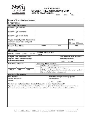 student registration form - Nova Central School District