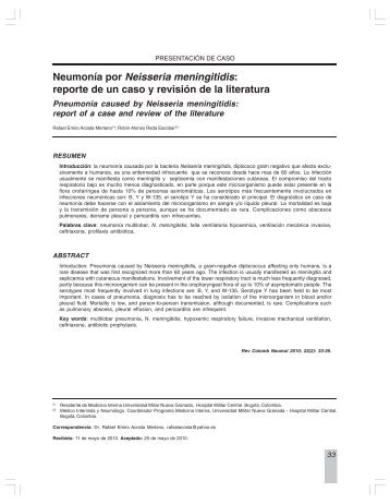 NeumonÃ­a por Neisseria meningitidis: reporte de un ... - Asoneumocito