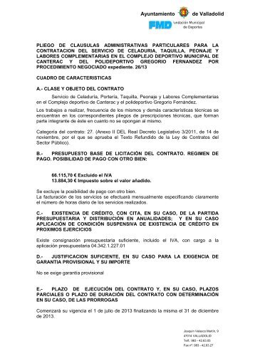 Pliego - FMD - Fundación Municipal de Deportes Ayuntamiento de ...