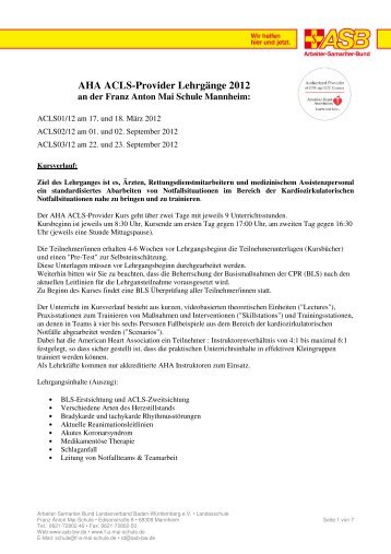 AHA ACLS-Provider Lehrgänge 2012 - Franz Anton Mai-Schule ...