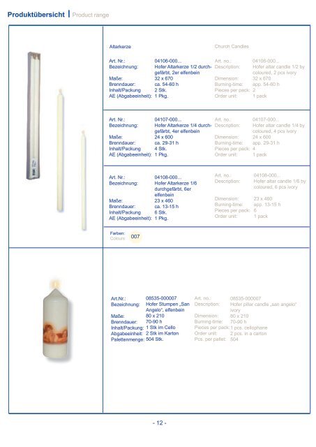 Katalog 2012.indd - Hofer Kerzen Vertrieb Ges.m.b.H.