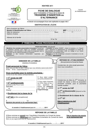 Fiche dialogue 3 alternance 2011 validÃ©e - AcadÃ©mie de CrÃ©teil