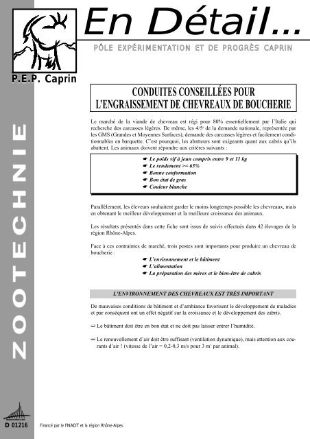 conduites conseillÃ©es pour l'engraissement de chevreaux de ...