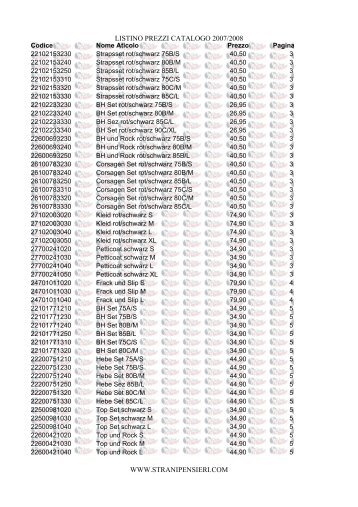 LISTINO PREZZI CATALOGO 2007/2008 ... - Strani pensieri