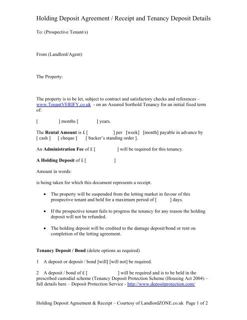 Holding Deposit Agreement - LandlordZONE