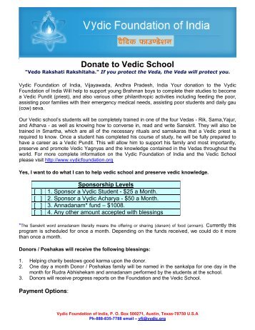 Donate to Vedic School - Vedicyagyacenter.com