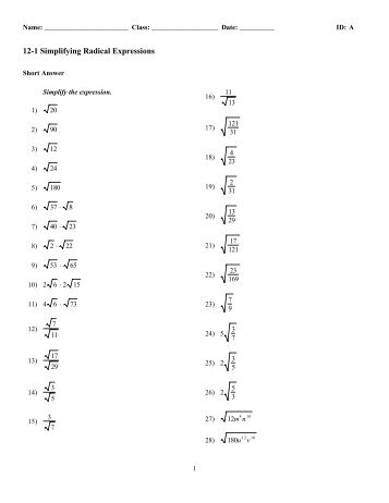 ExamView - 12-1 Simplifying Radical Expressions.tst