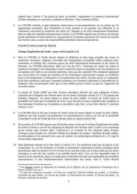 Avis sur le projet de TraitÃ© sur le commerce des armes - CNCDH