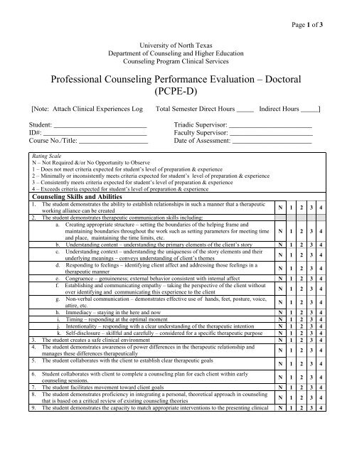 Professional Counseling Performance Evaluation A A A Doctoral Pcpe