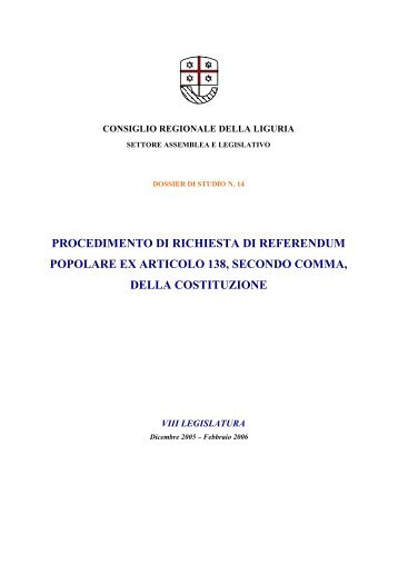 procedimento di richiesta di referendum popolare ex articolo 138 ...
