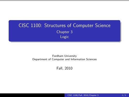 CISC 1100 - Computer & Information Sciences - Fordham University