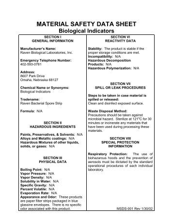 Spore Strips MSDS - Mesa Labs