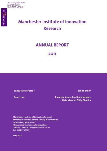 Manchester Institute of Innovation Research ANNUAL REPORT ï²ï°ï±ï±