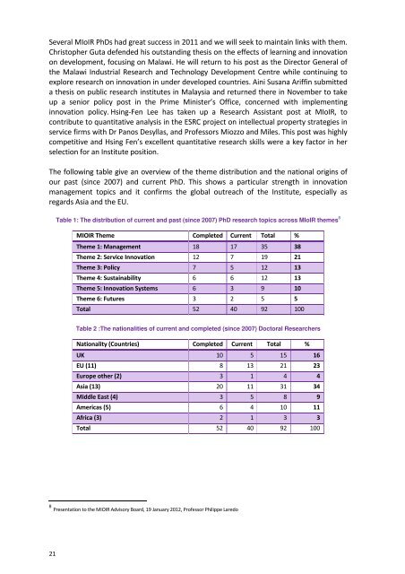 Manchester Institute of Innovation Research ANNUAL REPORT ï²ï°ï±ï±