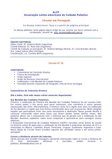 Circular Nº 26 - Asociación Latinoamericana de Cuidados Paliativos