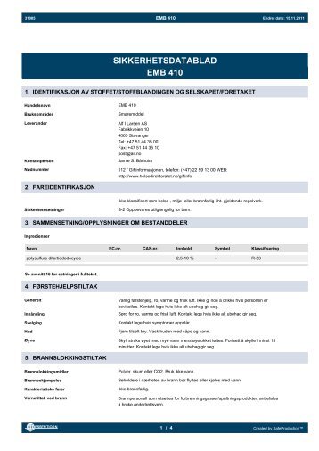 SIKKERHETSDATABLAD EMB 410 - Alf I. Larsen AS