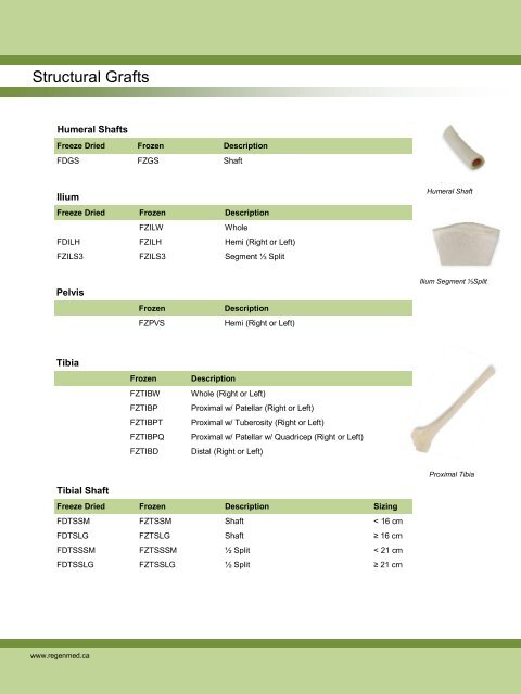 Allograft Catalogue - RegenMed