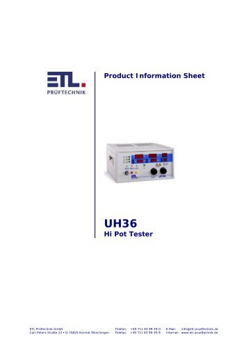 Product Information Sheet Hi Pot Tester