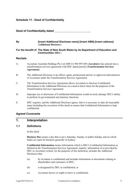 Transformation Services Agreement - NSW Department of Education ...