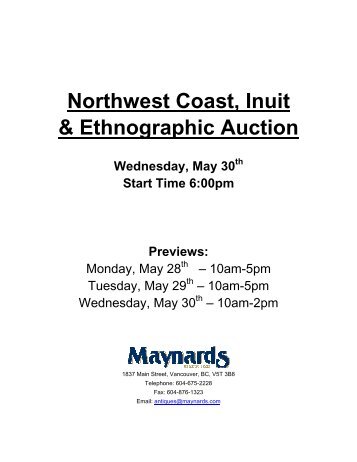 Northwest Coast, Inuit & Ethnographic Auction - Maynard's Fine Art